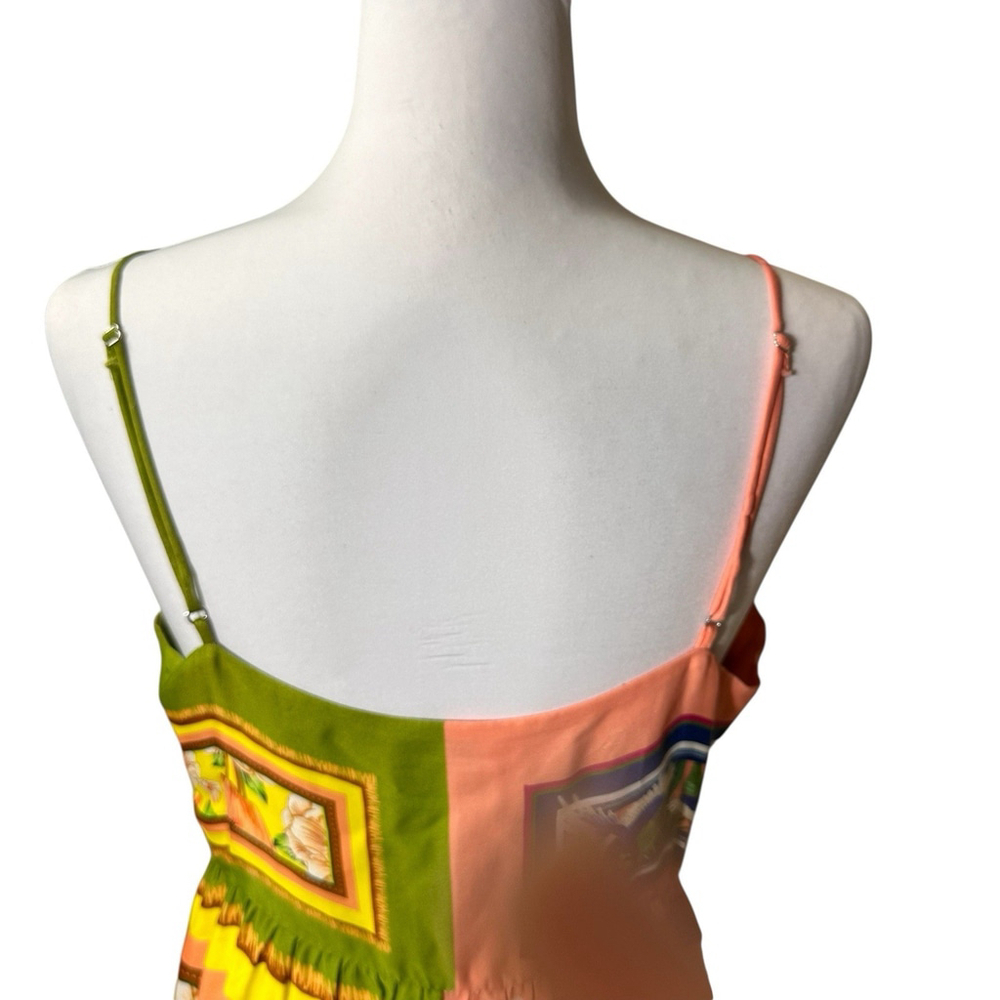 Farm Rio Double Scarf Pastel Midi Dress Cut Out Womens Large Tropical Buttons - Picture 8 of 14